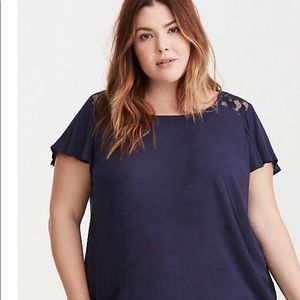 LACE INSET CREPE BLOUSE